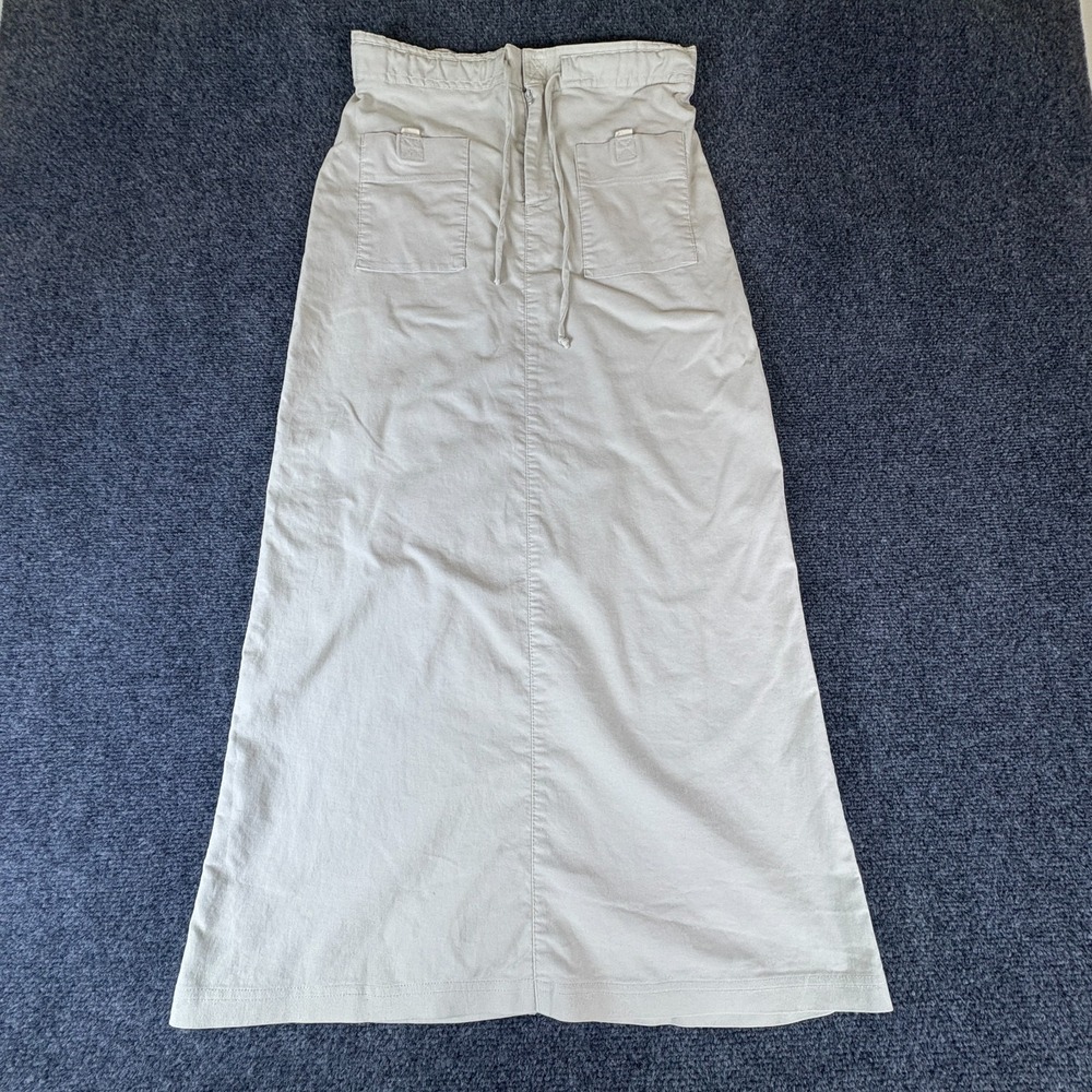 Born In America Maxi Skirt Womens 30x30.5 Beige Rayon Stretch Pockets Back Slit
